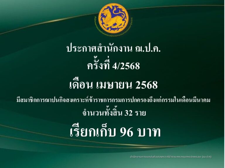 ประกาศสำนักงาน ฌ.ป.ค. ครั้งที่ 4/2568