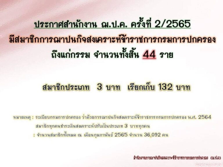 ประกาศสำนักงาน ฌ.ป.ค. ครั้งที่ 2/2565