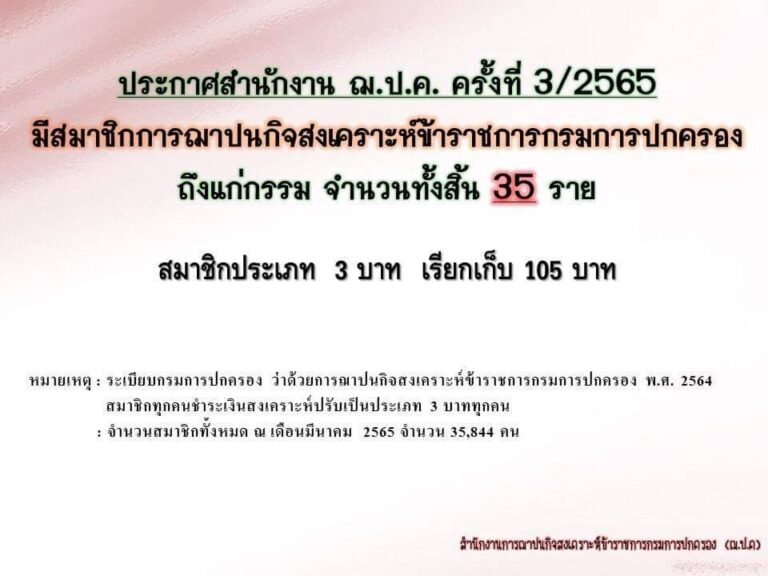 ประกาศสำนักงาน ฌ.ป.ค. ครั้งที่ 3/2565