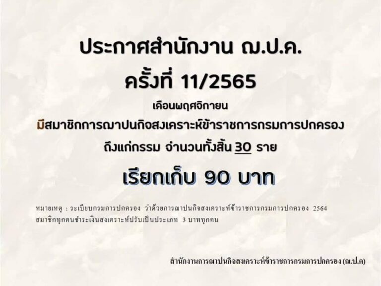 ประกาศสำนักงาน ฌ.ป.ค. ครั้งที่ 11/2565