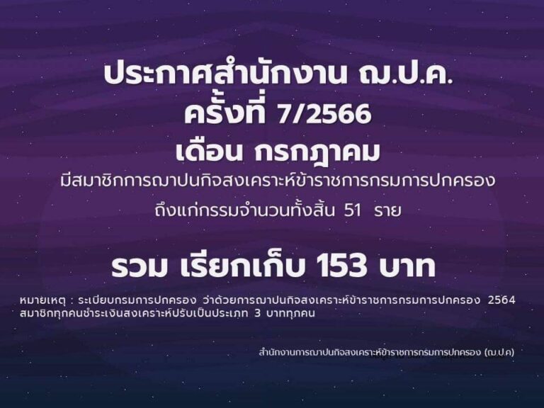 ประกาศสำนักงาน ฌ.ป.ค. ครั้งที่ 7/2566