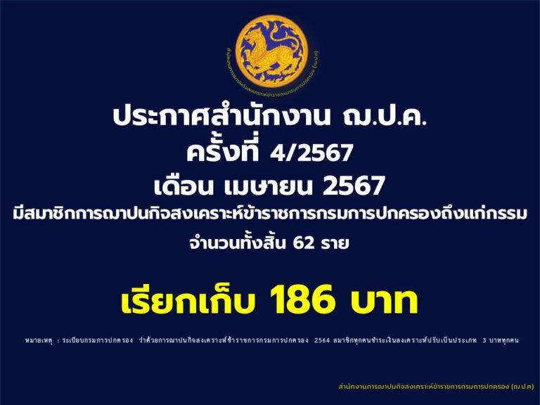 ประกาศสำนักงาน ฌ.ป.ค. ครั้งที่ 4/2567