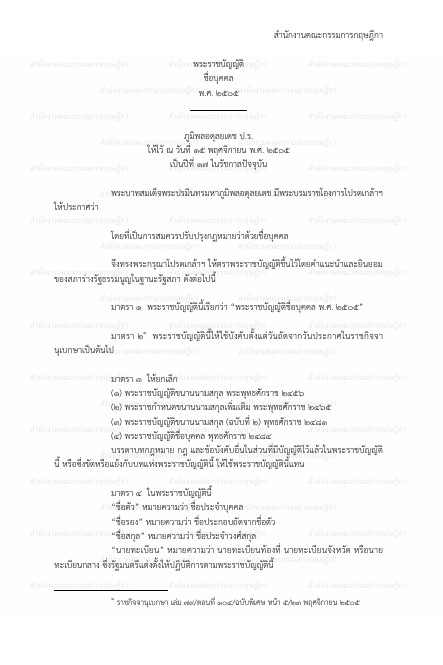 พระราชบัญญัติชื่อบุคคล พ.ศ. 2505